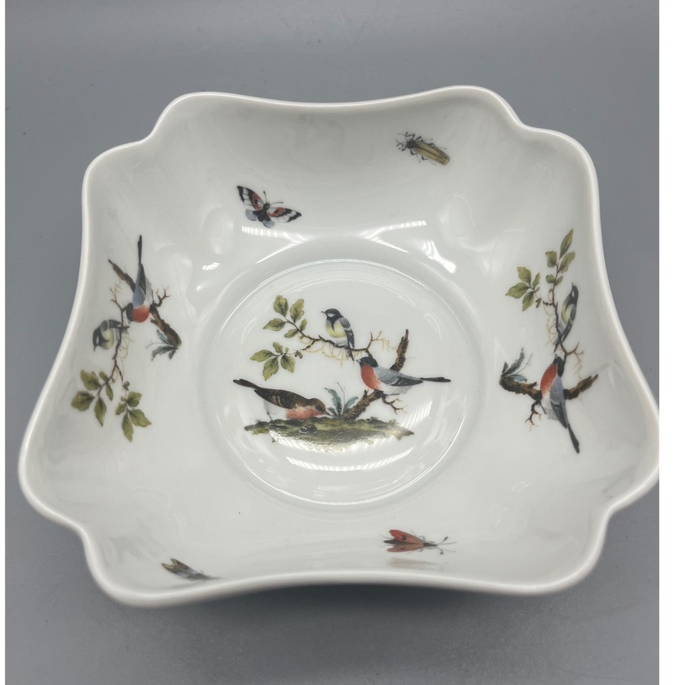 Limoges France White Porcelain‎ Square Candy Dish/Bowl  Birds & Insects 5 in